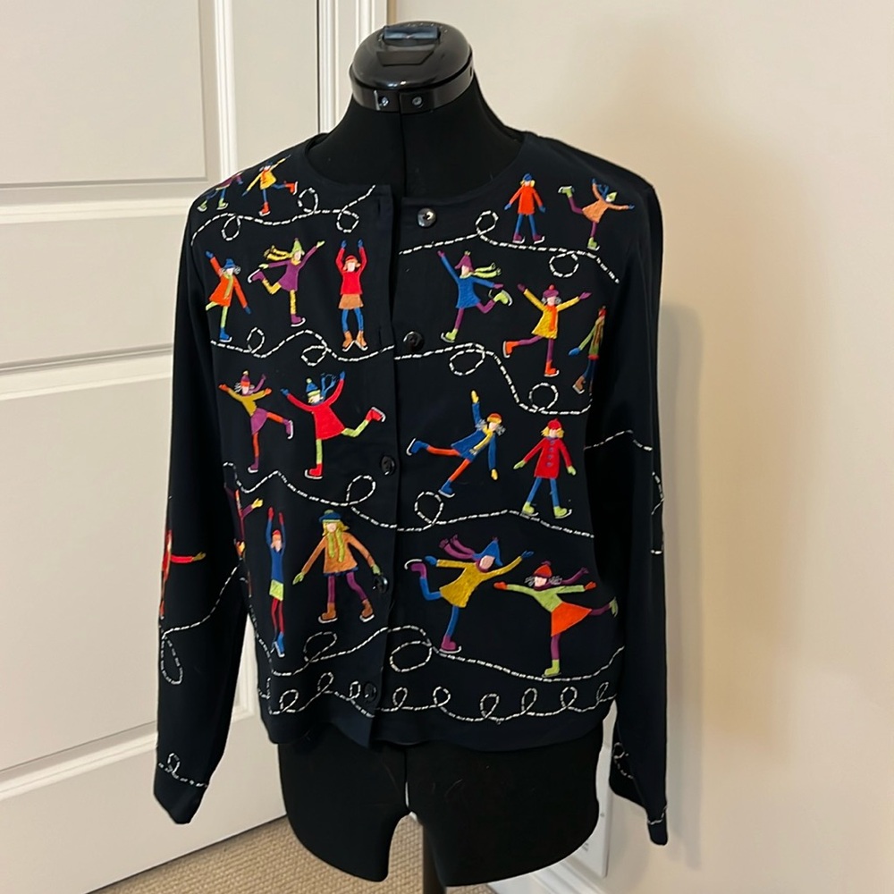MICHEAL SIMON LITE Vintage Cardigan Christmas Holiday Ice Skating Top